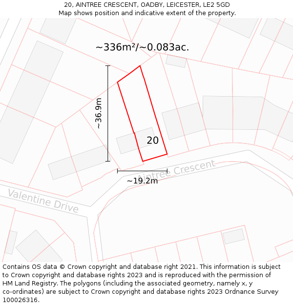 20, AINTREE CRESCENT, OADBY, LEICESTER, LE2 5GD: Plot and title map