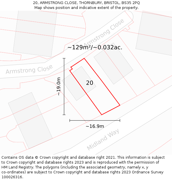 20, ARMSTRONG CLOSE, THORNBURY, BRISTOL, BS35 2PQ: Plot and title map