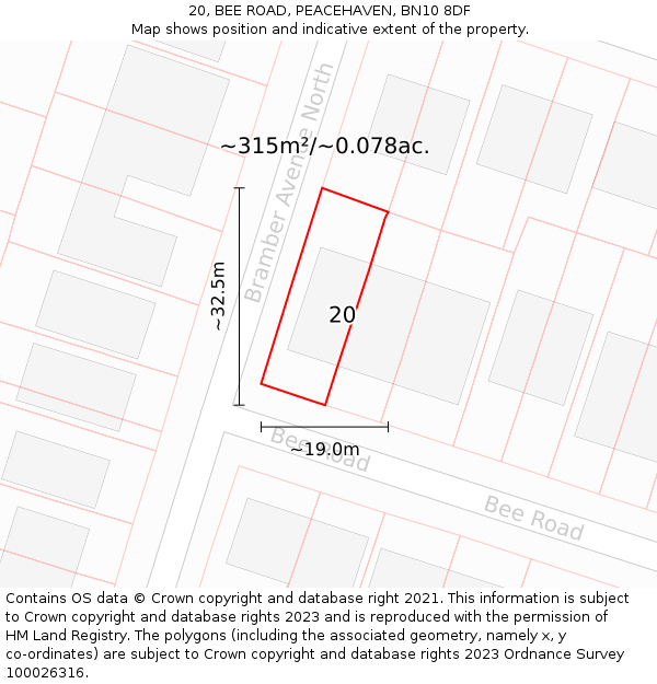 20, BEE ROAD, PEACEHAVEN, BN10 8DF: Plot and title map