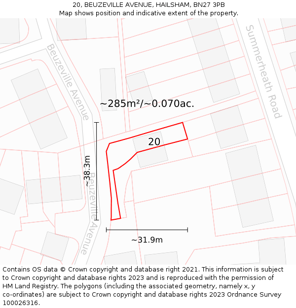 20, BEUZEVILLE AVENUE, HAILSHAM, BN27 3PB: Plot and title map