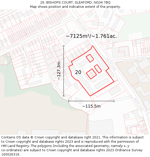 20, BISHOPS COURT, SLEAFORD, NG34 7BQ: Plot and title map