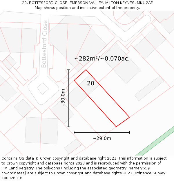 20, BOTTESFORD CLOSE, EMERSON VALLEY, MILTON KEYNES, MK4 2AF: Plot and title map