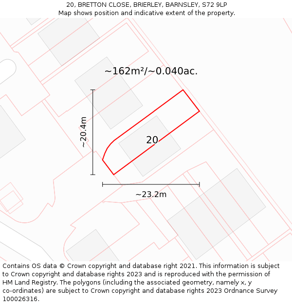 20, BRETTON CLOSE, BRIERLEY, BARNSLEY, S72 9LP: Plot and title map