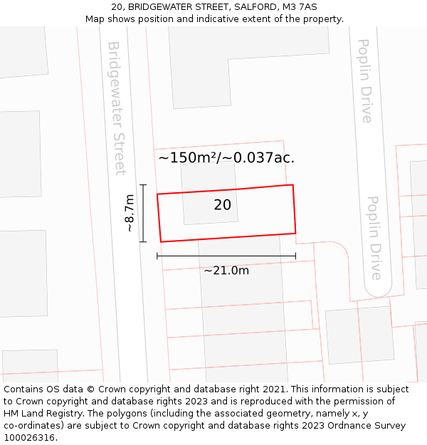 20, BRIDGEWATER STREET, SALFORD, M3 7AS: Plot and title map