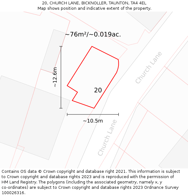 20, CHURCH LANE, BICKNOLLER, TAUNTON, TA4 4EL: Plot and title map