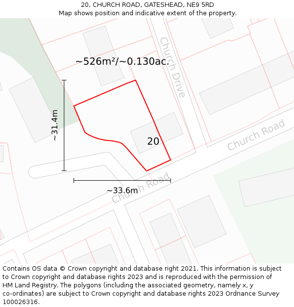 20, CHURCH ROAD, GATESHEAD, NE9 5RD: Plot and title map