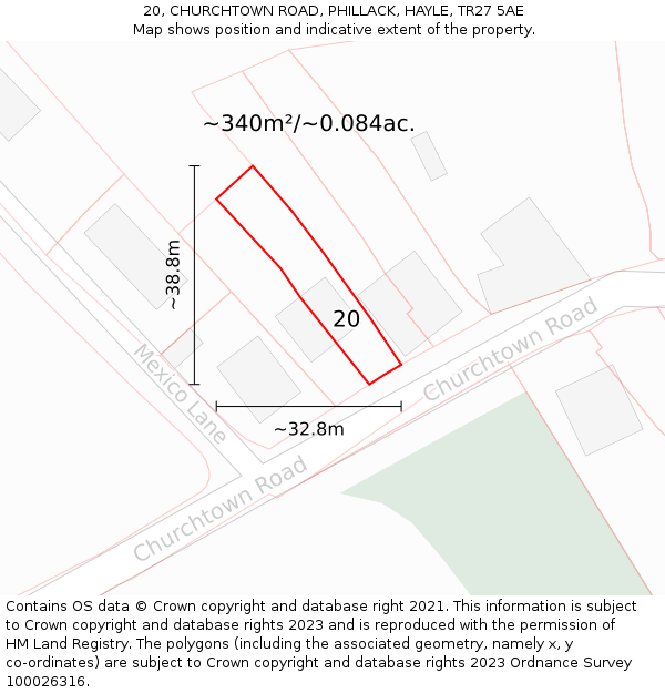 20, CHURCHTOWN ROAD, PHILLACK, HAYLE, TR27 5AE: Plot and title map