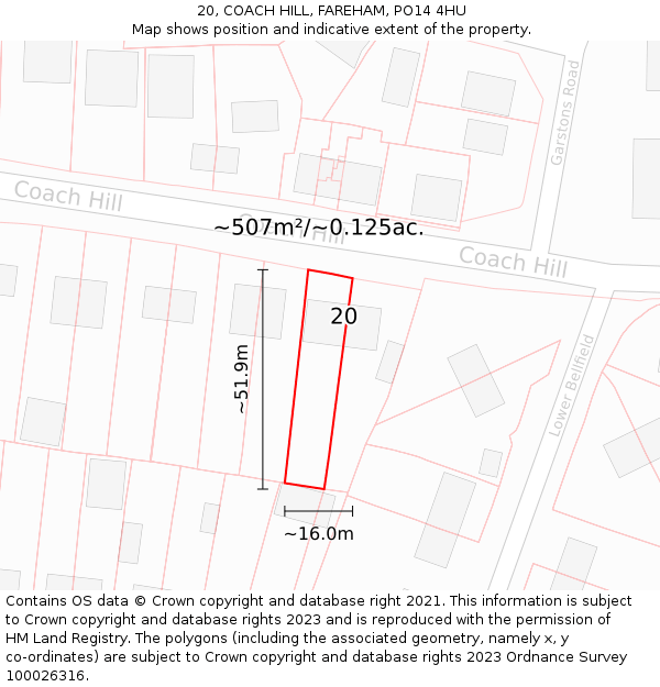 20, COACH HILL, FAREHAM, PO14 4HU: Plot and title map