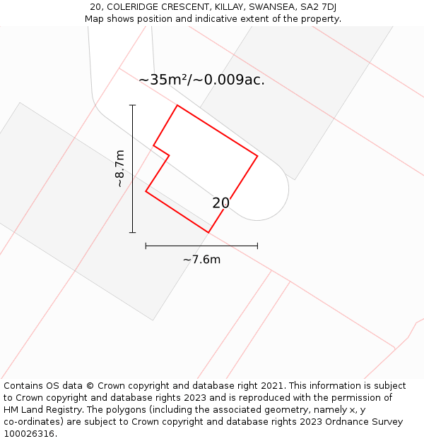 20, COLERIDGE CRESCENT, KILLAY, SWANSEA, SA2 7DJ: Plot and title map