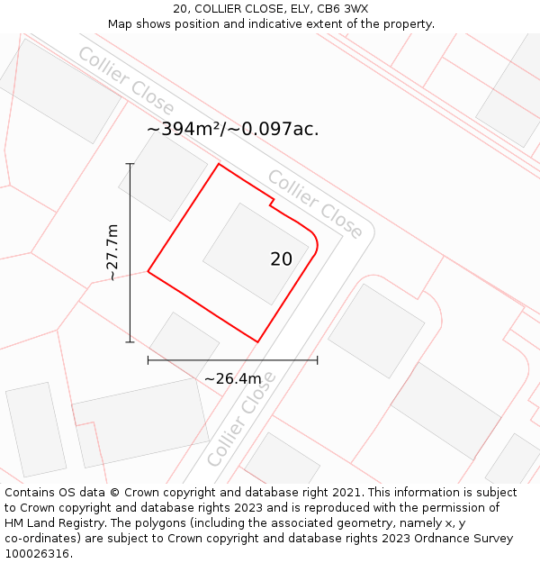 20, COLLIER CLOSE, ELY, CB6 3WX: Plot and title map