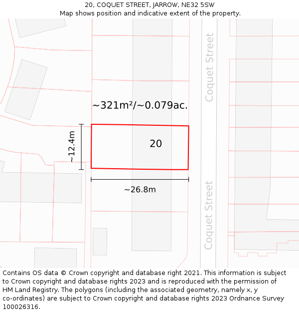 20, COQUET STREET, JARROW, NE32 5SW: Plot and title map