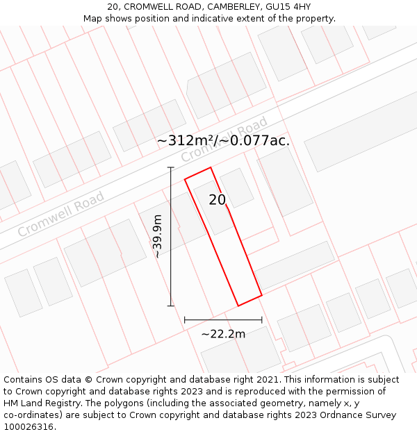 20, CROMWELL ROAD, CAMBERLEY, GU15 4HY: Plot and title map