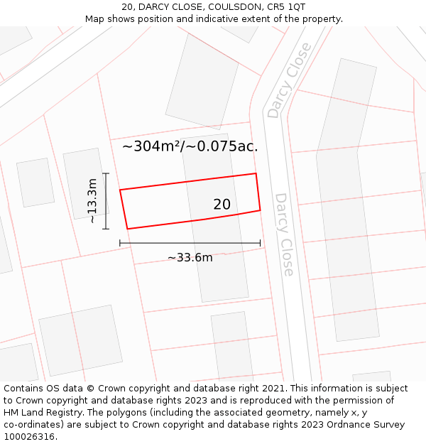 20, DARCY CLOSE, COULSDON, CR5 1QT: Plot and title map