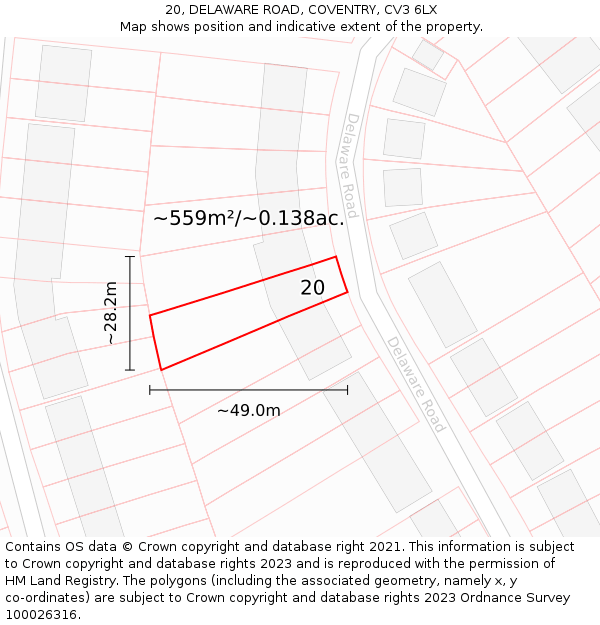 20, DELAWARE ROAD, COVENTRY, CV3 6LX: Plot and title map