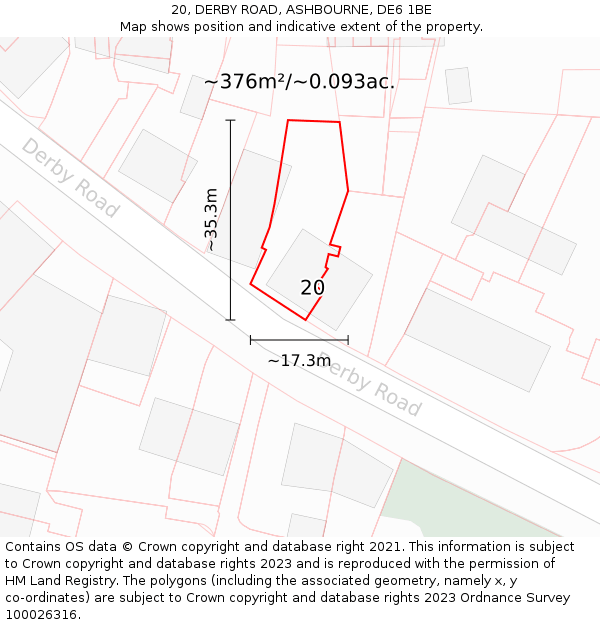 20, DERBY ROAD, ASHBOURNE, DE6 1BE: Plot and title map