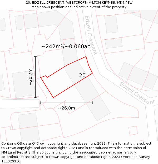 20, EDZELL CRESCENT, WESTCROFT, MILTON KEYNES, MK4 4EW: Plot and title map