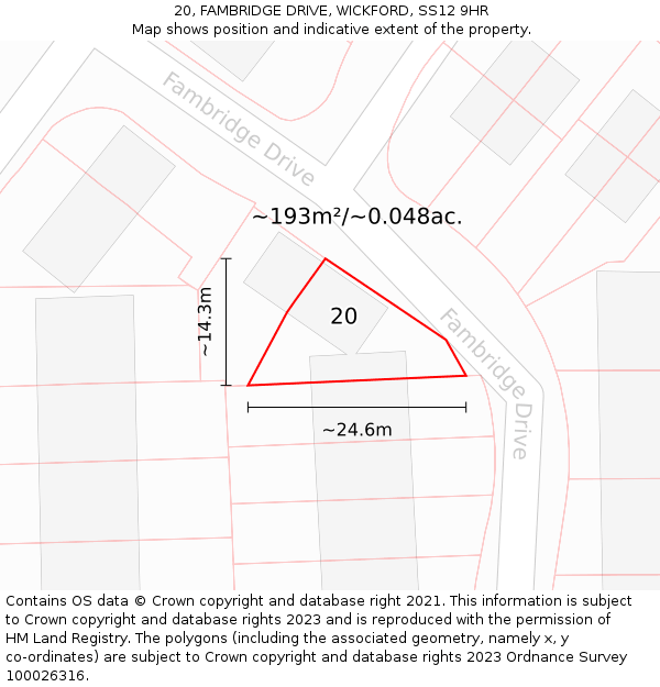 20, FAMBRIDGE DRIVE, WICKFORD, SS12 9HR: Plot and title map