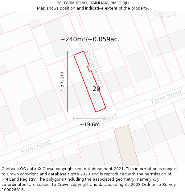 20, FARM ROAD, RAINHAM, RM13 9JU: Plot and title map