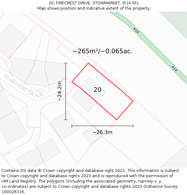 20, FIRECREST DRIVE, STOWMARKET, IP14 5FL: Plot and title map