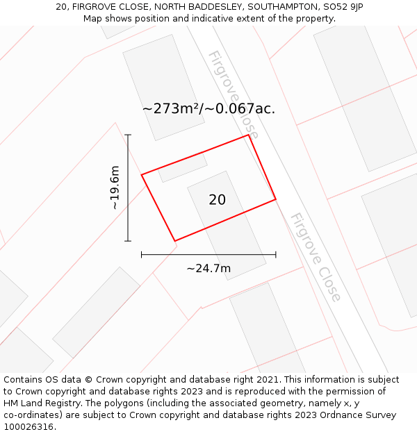 20, FIRGROVE CLOSE, NORTH BADDESLEY, SOUTHAMPTON, SO52 9JP: Plot and title map