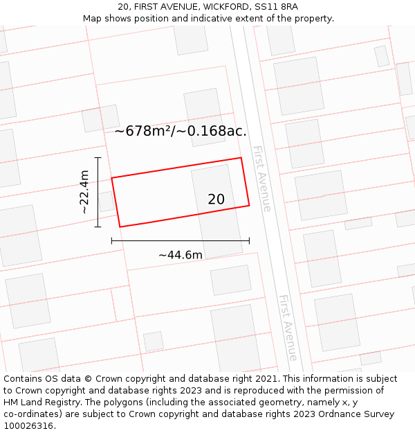 20, FIRST AVENUE, WICKFORD, SS11 8RA: Plot and title map