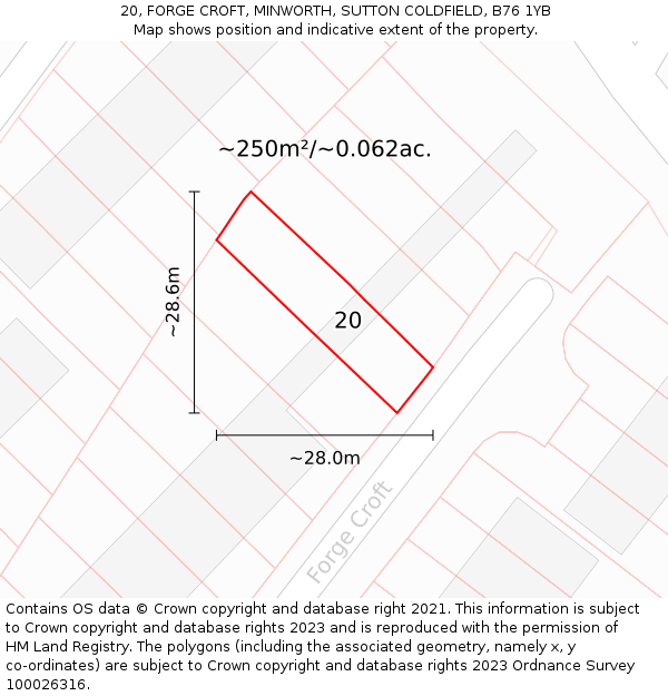 20, FORGE CROFT, MINWORTH, SUTTON COLDFIELD, B76 1YB: Plot and title map