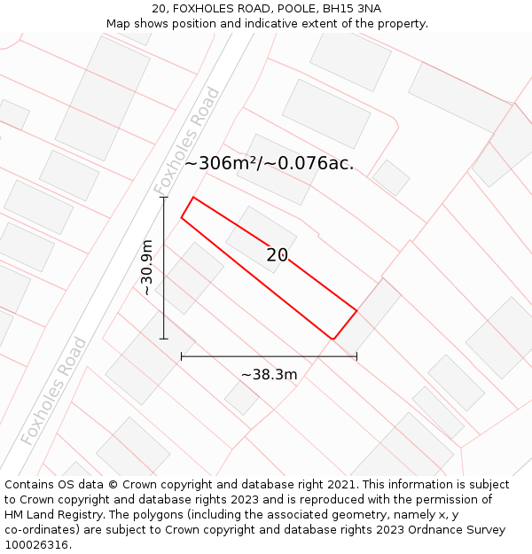 20, FOXHOLES ROAD, POOLE, BH15 3NA: Plot and title map