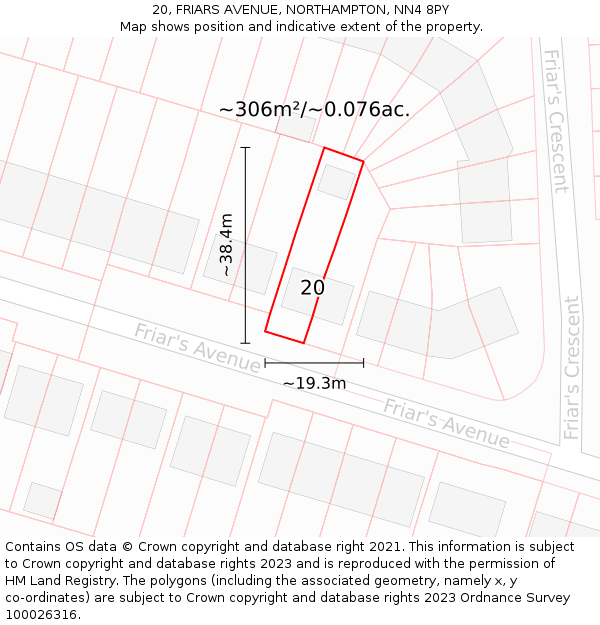 20, FRIARS AVENUE, NORTHAMPTON, NN4 8PY: Plot and title map