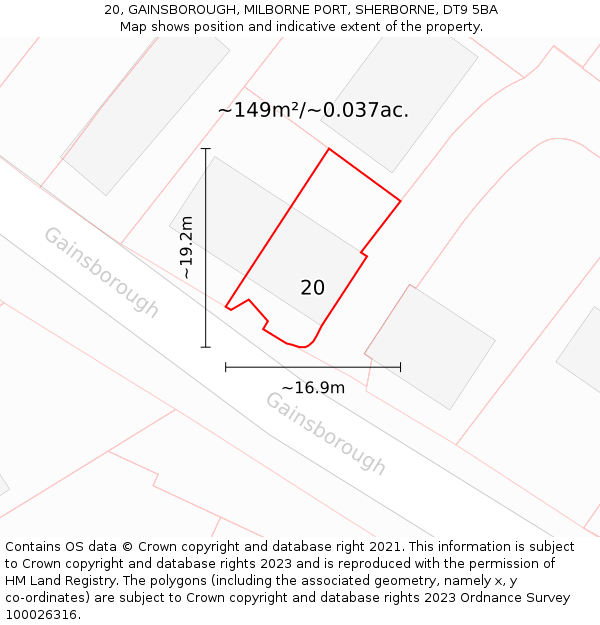 20, GAINSBOROUGH, MILBORNE PORT, SHERBORNE, DT9 5BA: Plot and title map