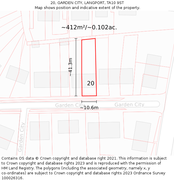 20, GARDEN CITY, LANGPORT, TA10 9ST: Plot and title map