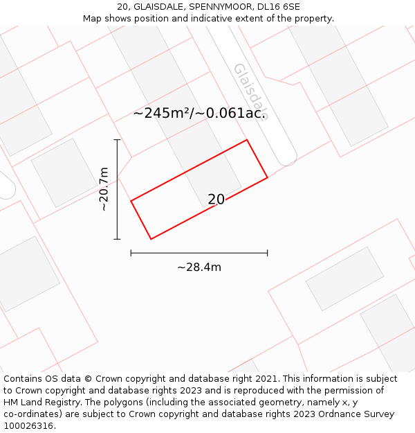 20, GLAISDALE, SPENNYMOOR, DL16 6SE: Plot and title map