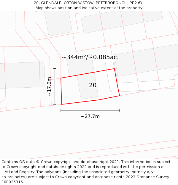 20, GLENDALE, ORTON WISTOW, PETERBOROUGH, PE2 6YL: Plot and title map