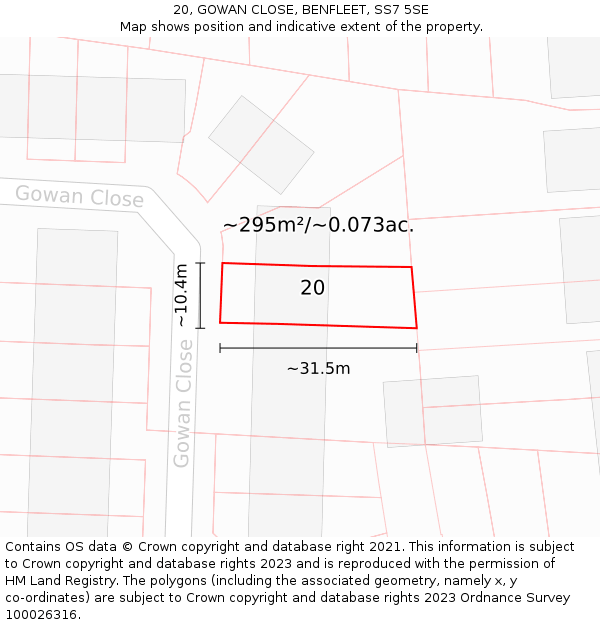 20, GOWAN CLOSE, BENFLEET, SS7 5SE: Plot and title map