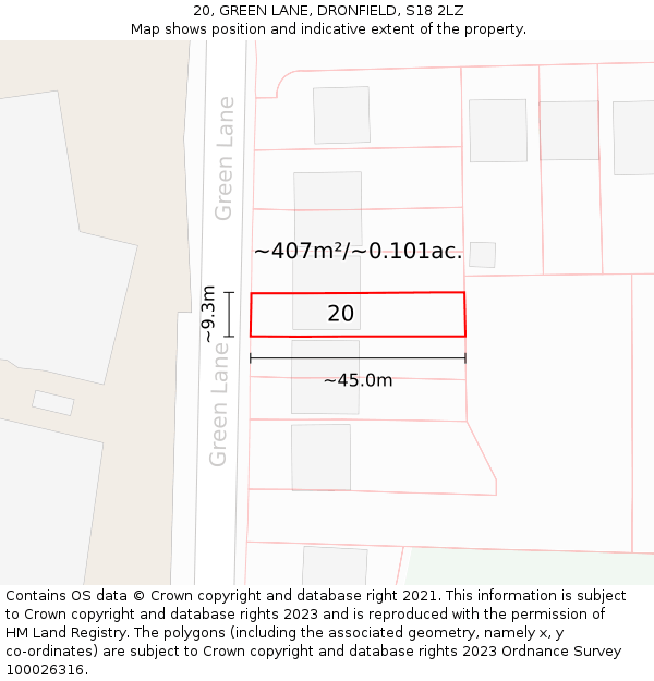 20, GREEN LANE, DRONFIELD, S18 2LZ: Plot and title map