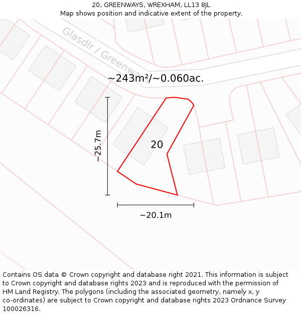 20, GREENWAYS, WREXHAM, LL13 8JL: Plot and title map