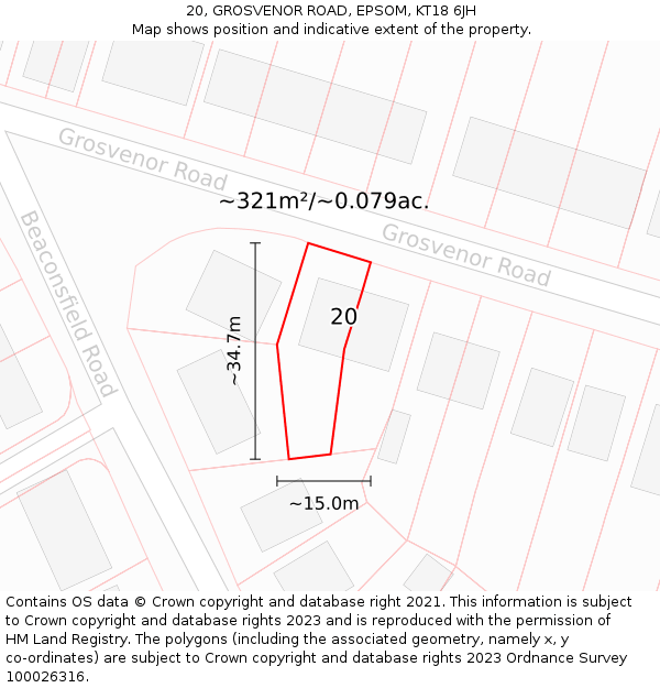 20, GROSVENOR ROAD, EPSOM, KT18 6JH: Plot and title map