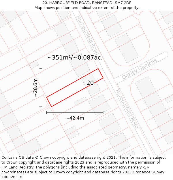 20, HARBOURFIELD ROAD, BANSTEAD, SM7 2DE: Plot and title map