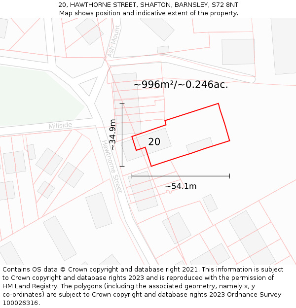 20, HAWTHORNE STREET, SHAFTON, BARNSLEY, S72 8NT: Plot and title map