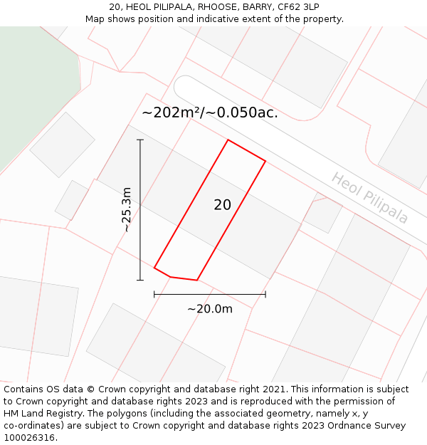 20, HEOL PILIPALA, RHOOSE, BARRY, CF62 3LP: Plot and title map