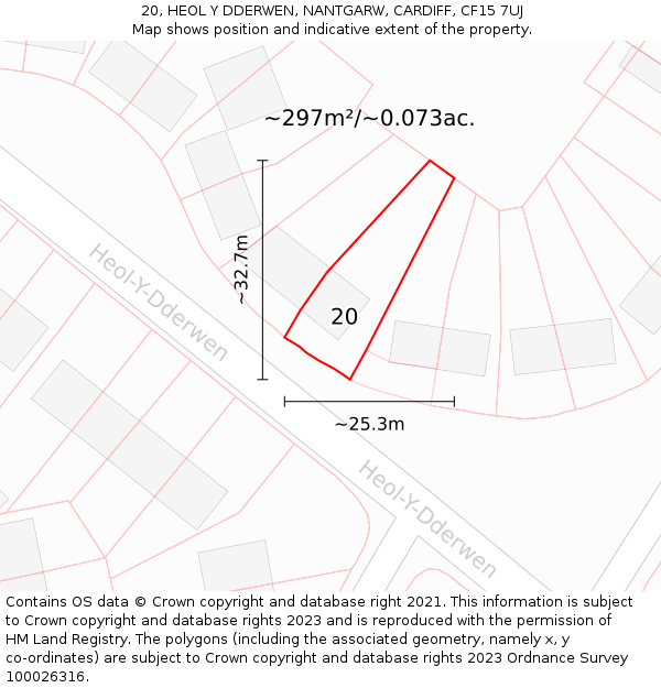 20, HEOL Y DDERWEN, NANTGARW, CARDIFF, CF15 7UJ: Plot and title map