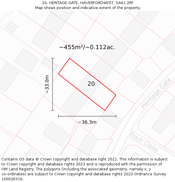 20, HERITAGE GATE, HAVERFORDWEST, SA61 2RF: Plot and title map