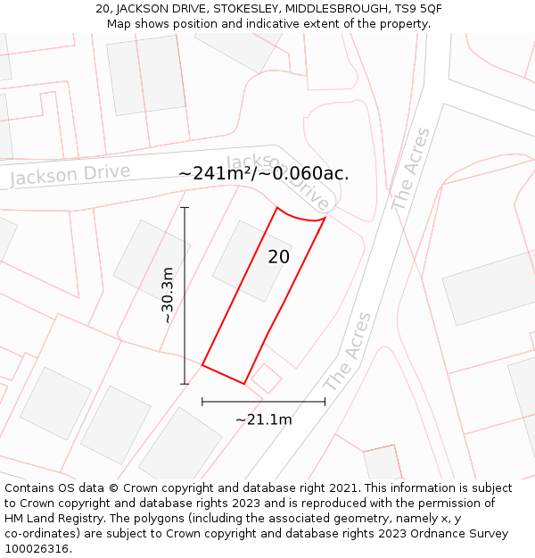 20, JACKSON DRIVE, STOKESLEY, MIDDLESBROUGH, TS9 5QF: Plot and title map