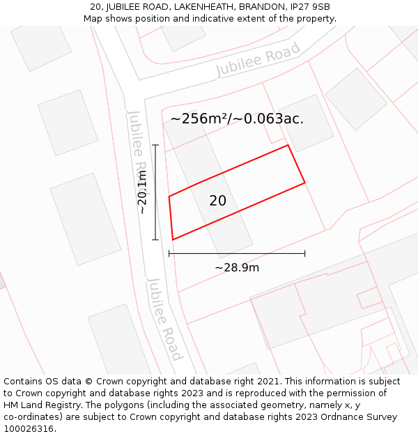 20, JUBILEE ROAD, LAKENHEATH, BRANDON, IP27 9SB: Plot and title map