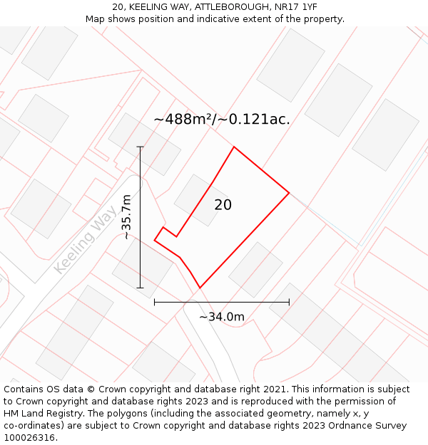 20, KEELING WAY, ATTLEBOROUGH, NR17 1YF: Plot and title map