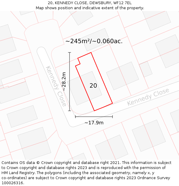 20, KENNEDY CLOSE, DEWSBURY, WF12 7EL: Plot and title map