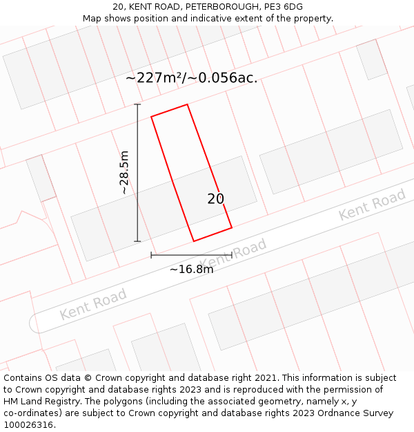 20, KENT ROAD, PETERBOROUGH, PE3 6DG: Plot and title map