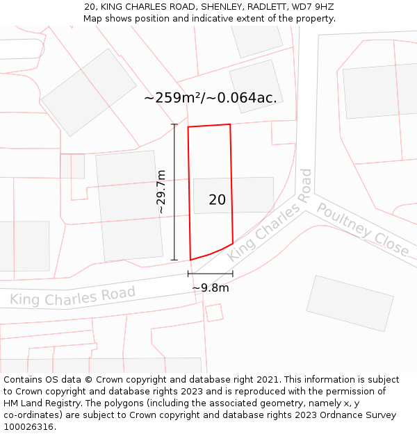 20, KING CHARLES ROAD, SHENLEY, RADLETT, WD7 9HZ: Plot and title map