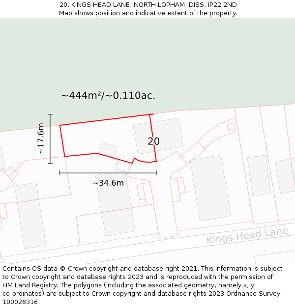 20, KINGS HEAD LANE, NORTH LOPHAM, DISS, IP22 2ND: Plot and title map