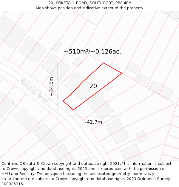 20, KIRKSTALL ROAD, SOUTHPORT, PR8 4RA: Plot and title map