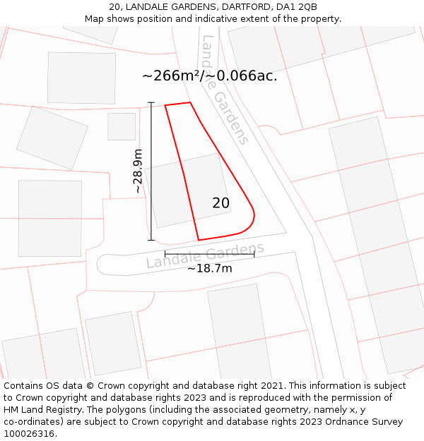 20, LANDALE GARDENS, DARTFORD, DA1 2QB: Plot and title map